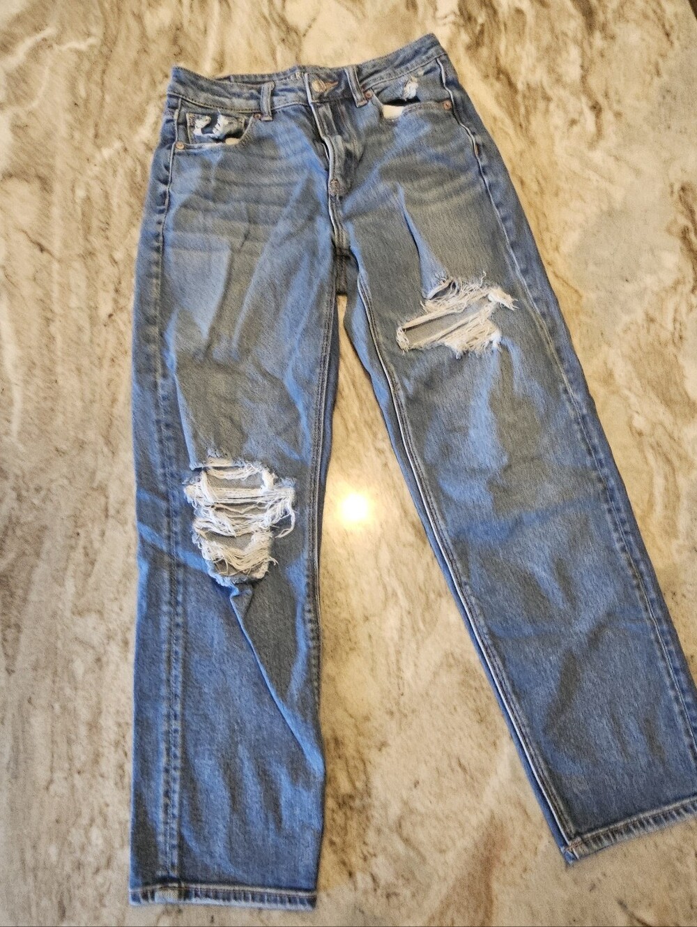 American Eagle Outfitters Light Blue Denim Waistband with Tan Stitching